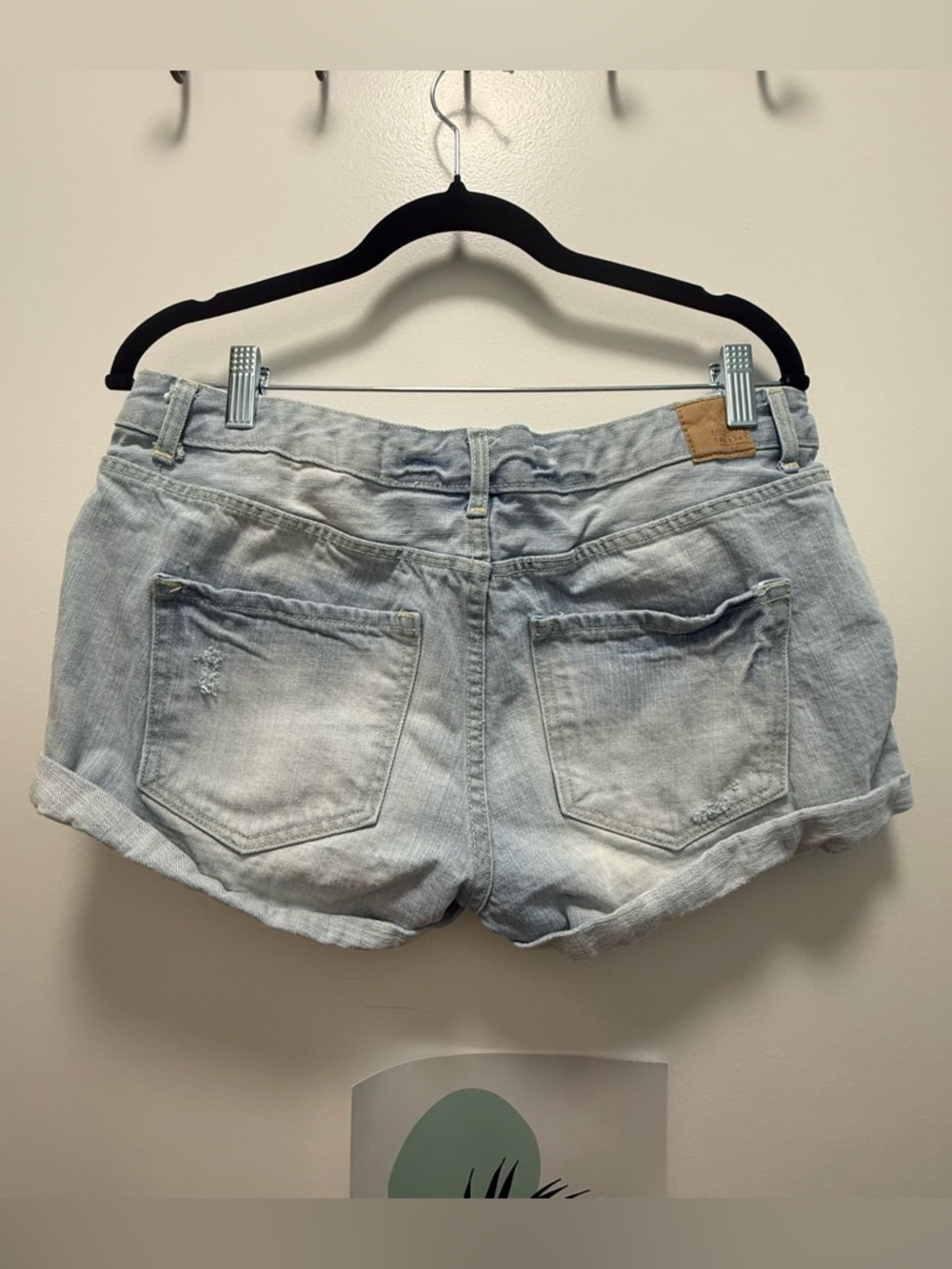 H&M Light Blue Distressed Roll-Cuff Denim Shorts